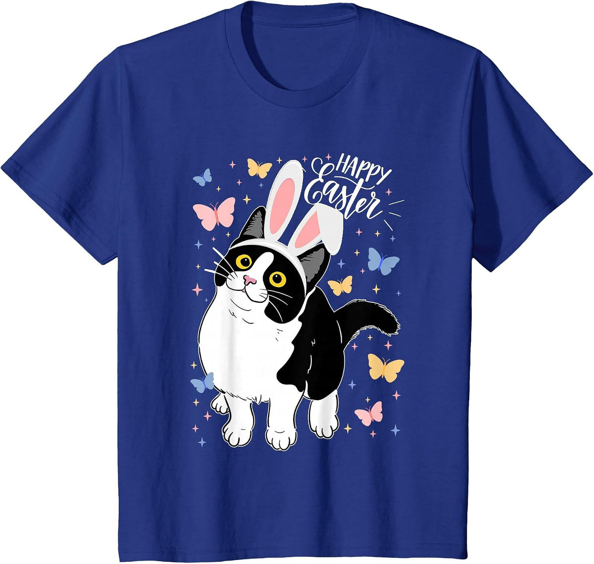 Funny Black Cat Easter Egg Happy Easter Bunny Tuxedo Cat T-Shirt - Royal Blue