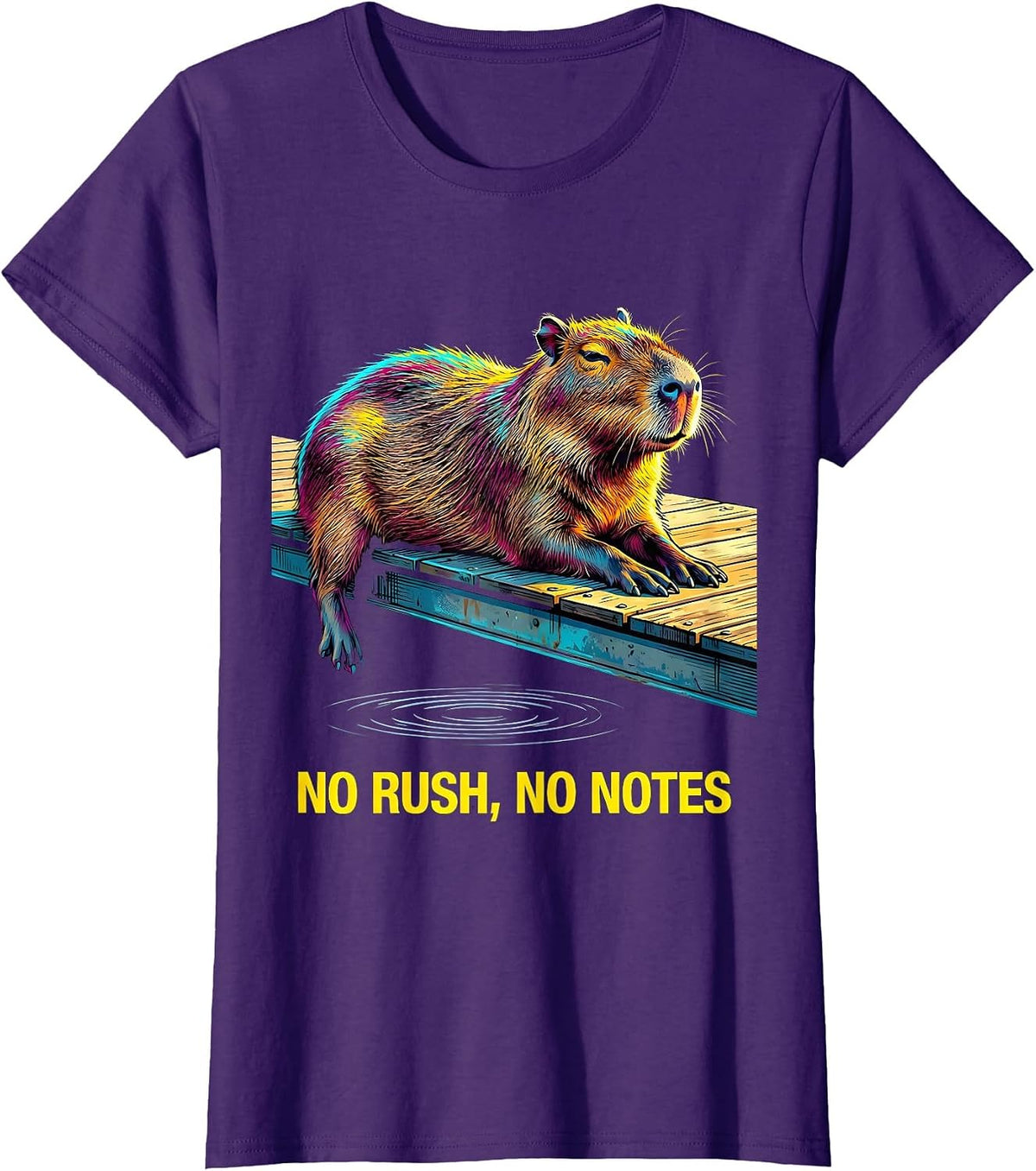 Women's No Rush No Notes Pop Art Capybara Meme Humor T-Shirt - Purple