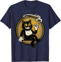 Tuxedo Cat Smoking Cigarette Smoke Ring Art T-Shirt - Navy Blue