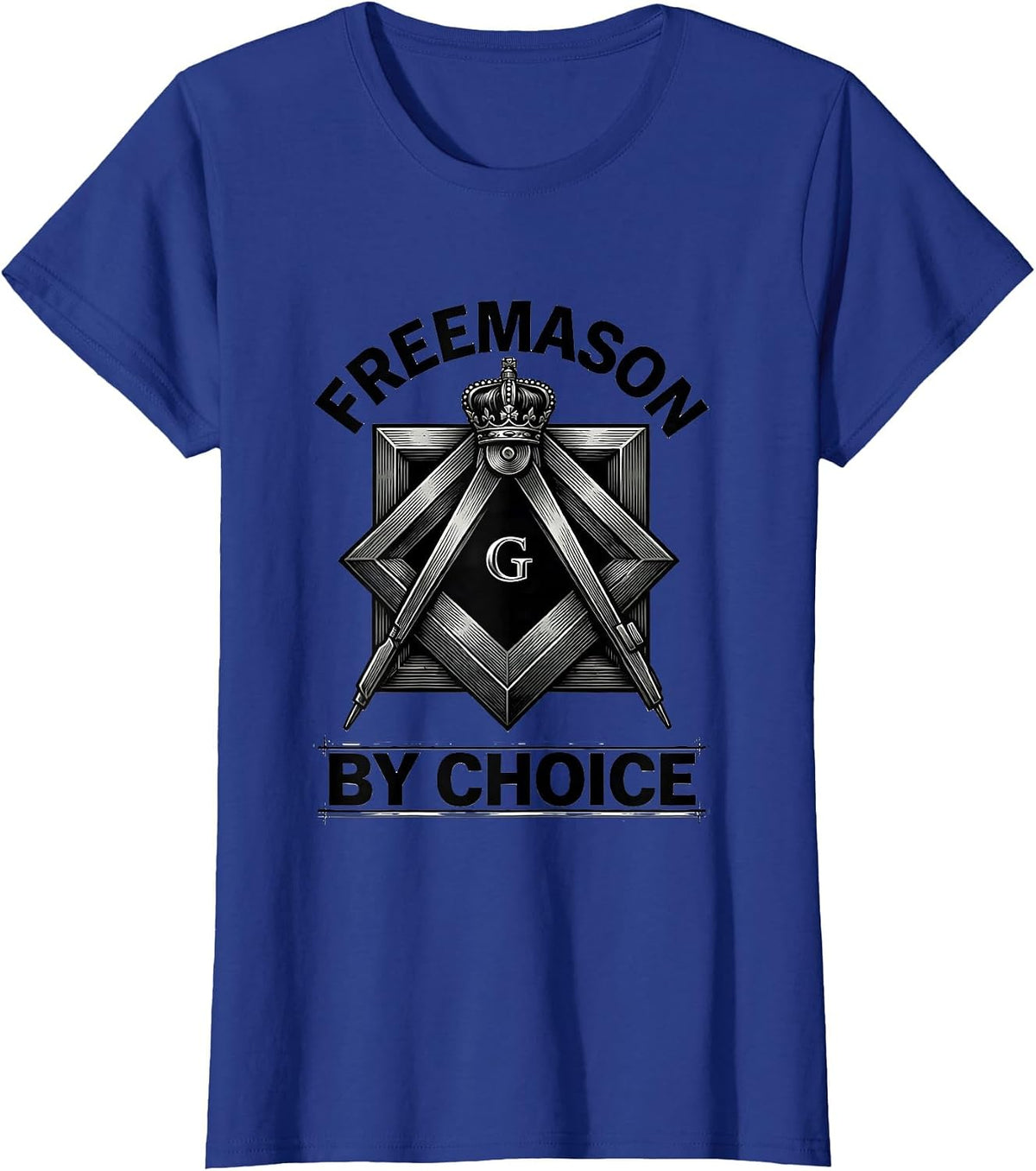 Women's Freemason By Choice Monochromatic Square & Compass Fraternal T-Shirt - Royal Blue