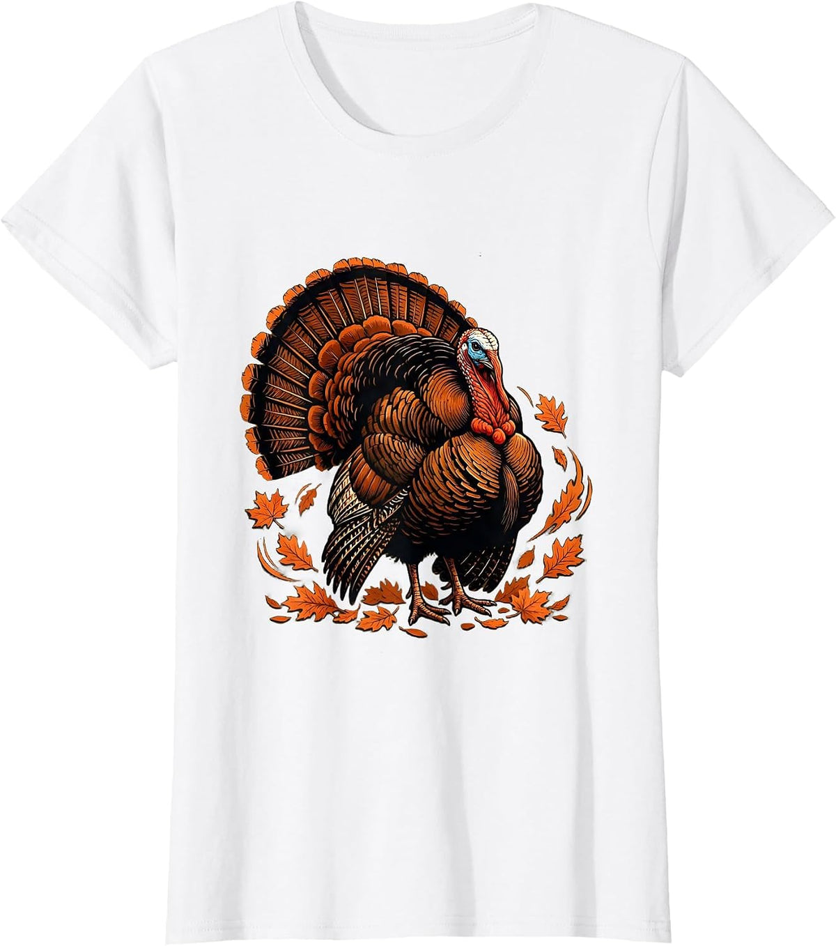 Wild Turkey Strutting Through Autumn Leaves T-Shirt - White