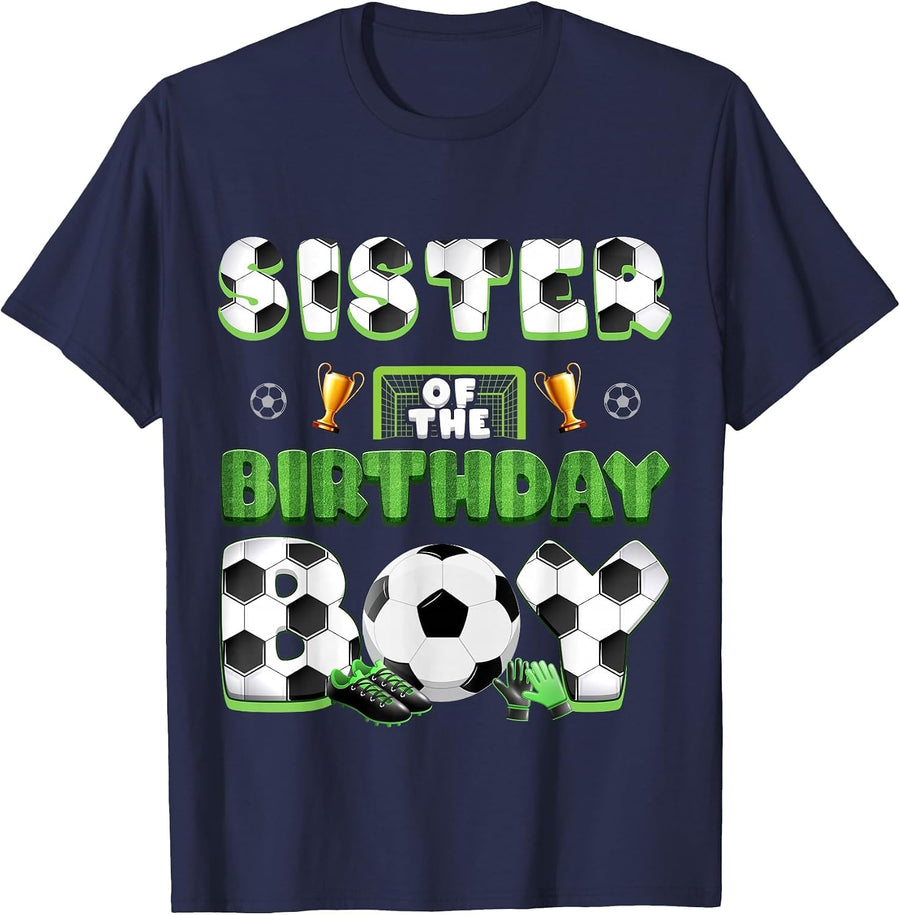 Sister of The Birthday Boy Soccer Group Family Matching T-Shirt - Navy Blue