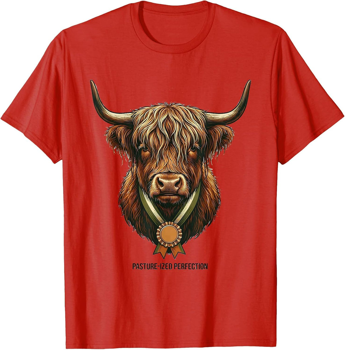 Men's Pasture-ized Perfection Funny Highland Cow Sarcastic Animal T-Shirt - Red
