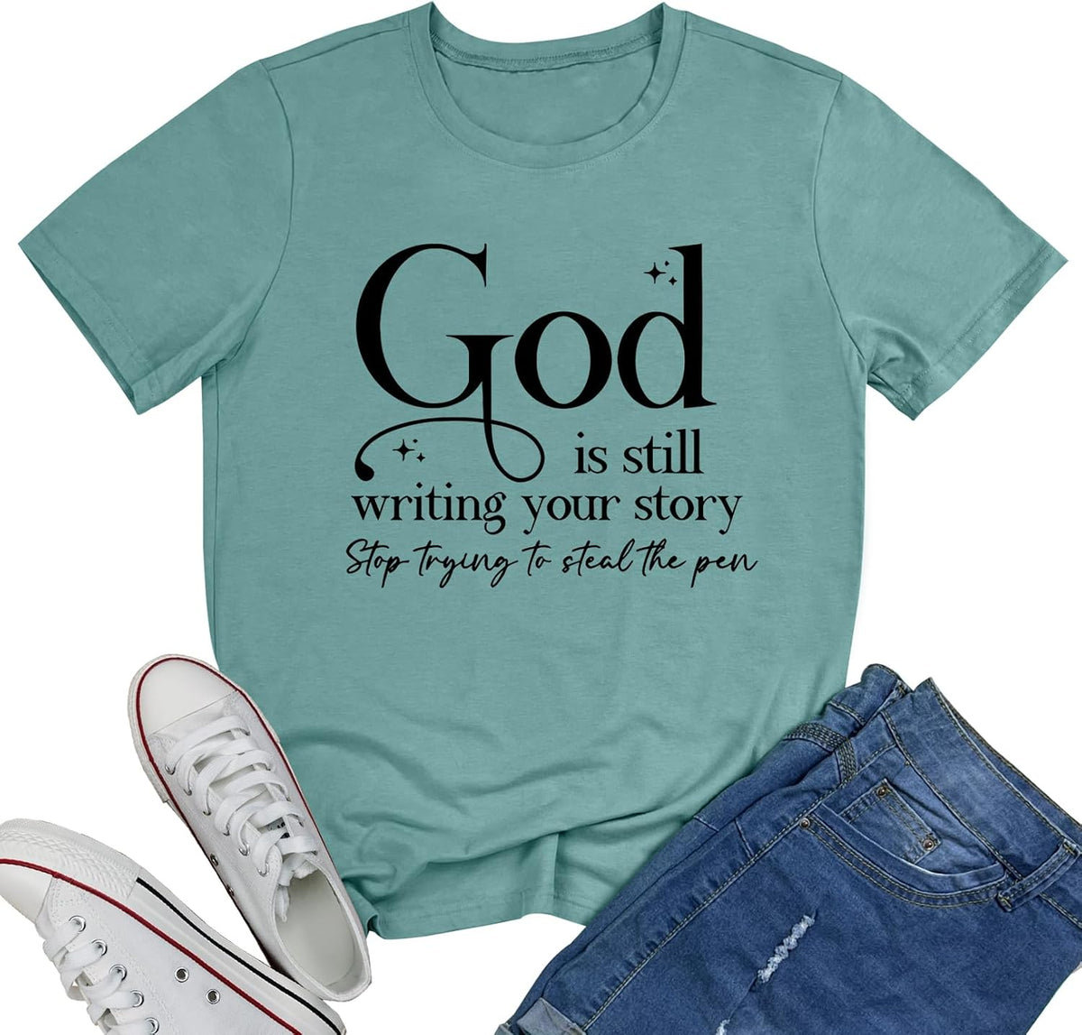 BLACKMYTH Graphic T-Shirts for Women Faith Shirts for Women - Light Green 02