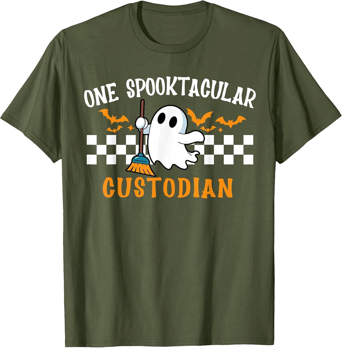Spooktacular Custodian School Janitor Custodian Halloween T-Shirt - Olive Green