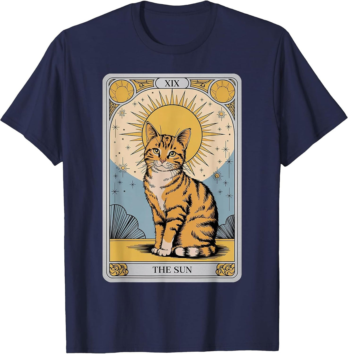 The Sun Tarot Cat – Mystical Orange Tabby with Positive Ener T-Shirt - Navy Blue