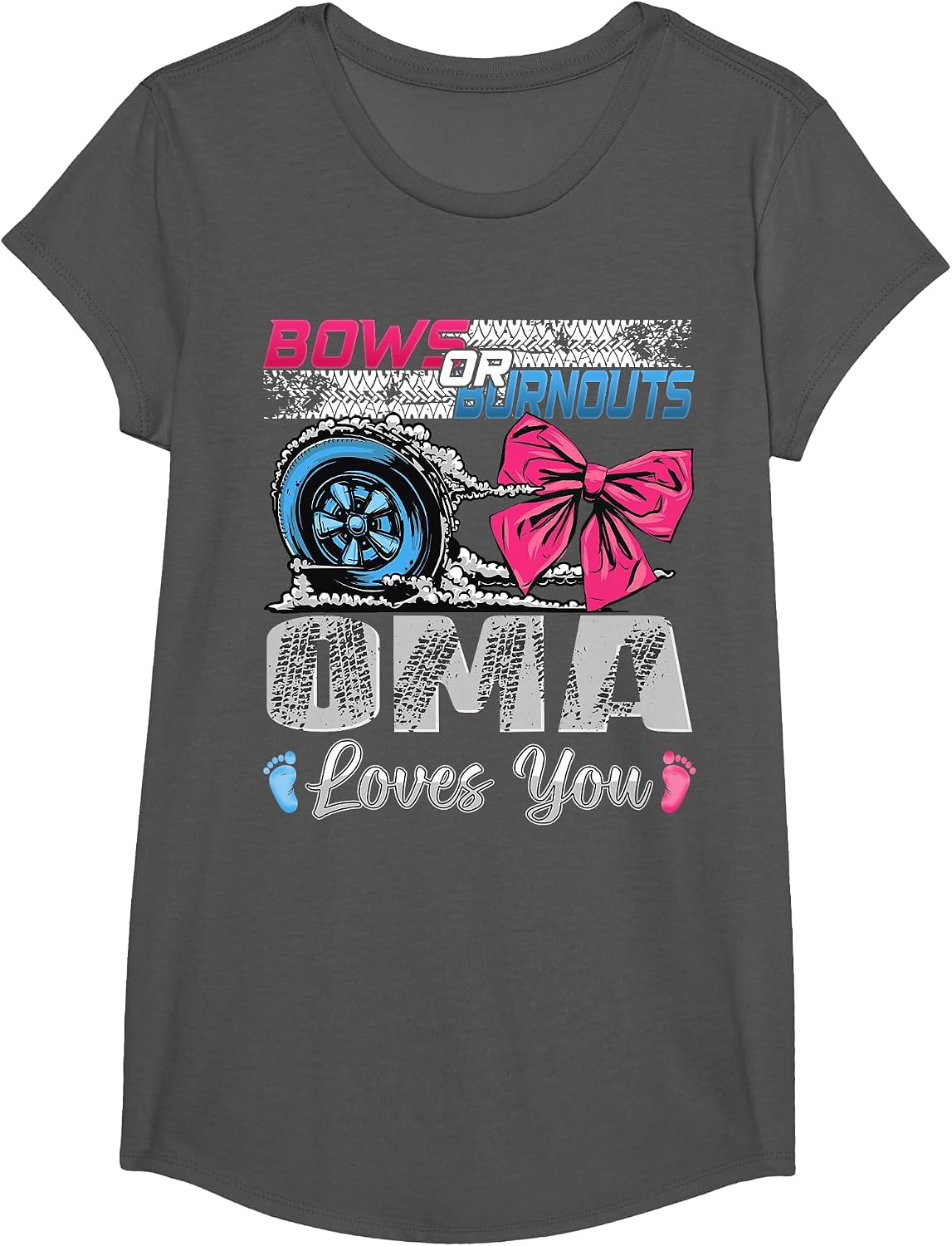 Burnouts or Bows Oma Loves You Gender Reveal Party T-Shirt - Girls Asphalt Grey