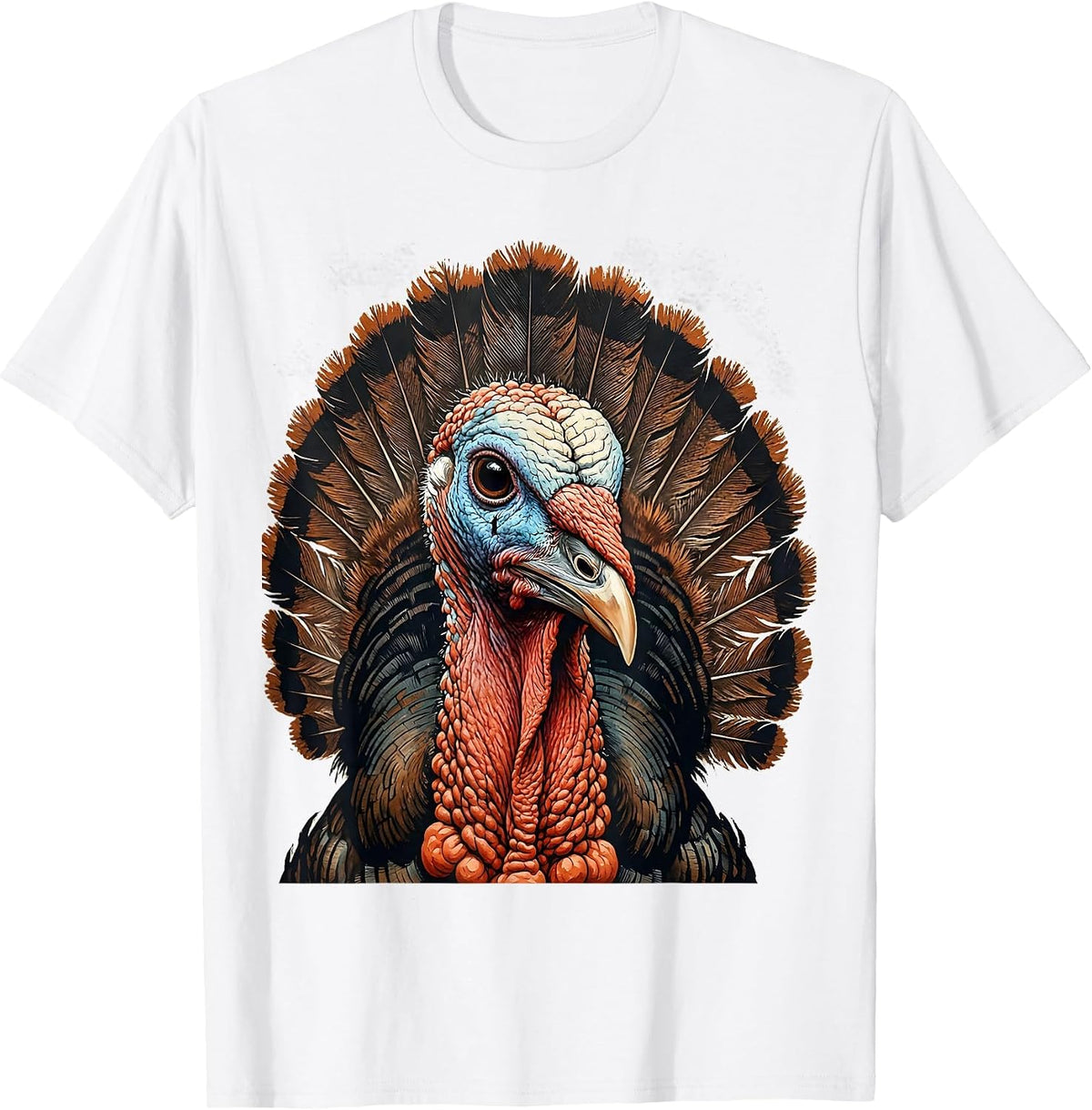 Men's Bold Turkey Face Close-Up Graphic Design T-Shirt - White