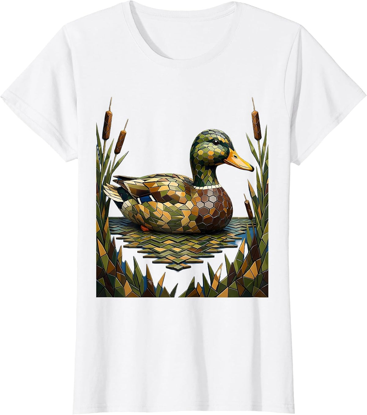 Camo Duck Decoy Floating on Water Graphic T-Shirt - White