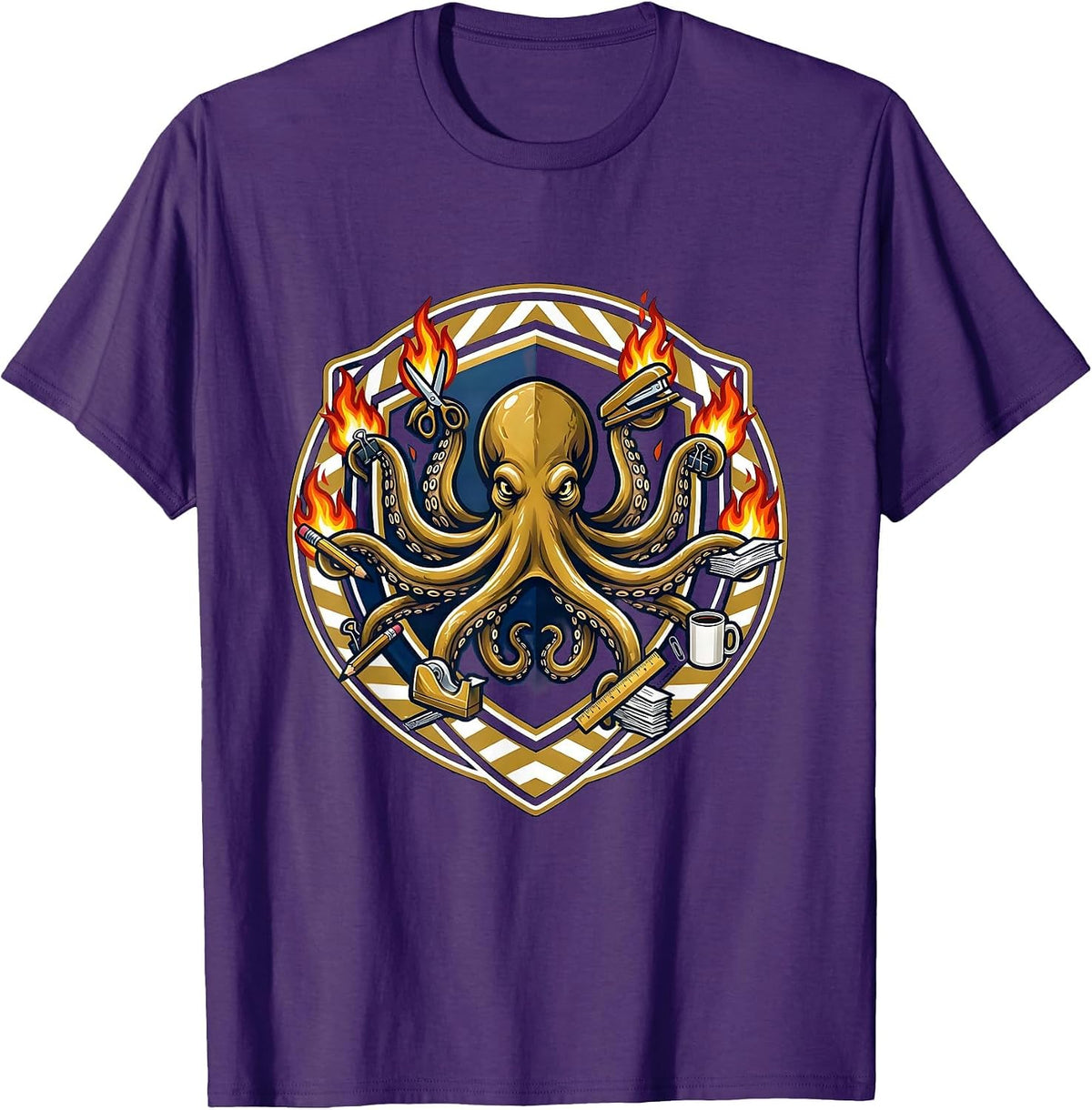 Chaos Coordinator Octopus Juggling Office Supplies T-Shirt - Purple