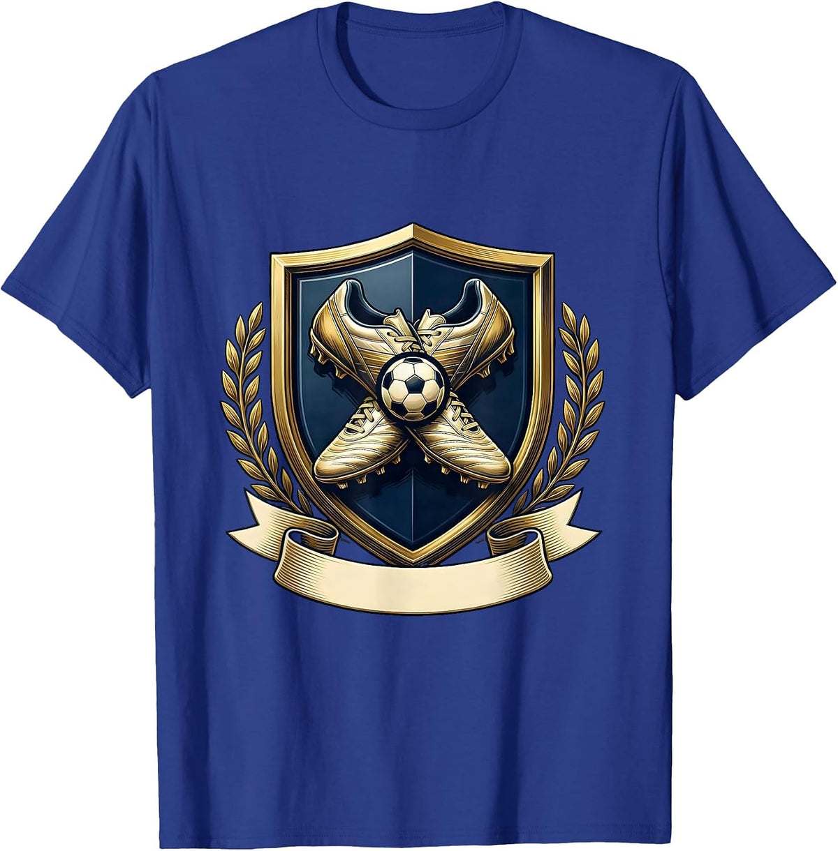 Soccer Dad Crossed Cleats Coat of Arms Design T-Shirt - Royal Blue