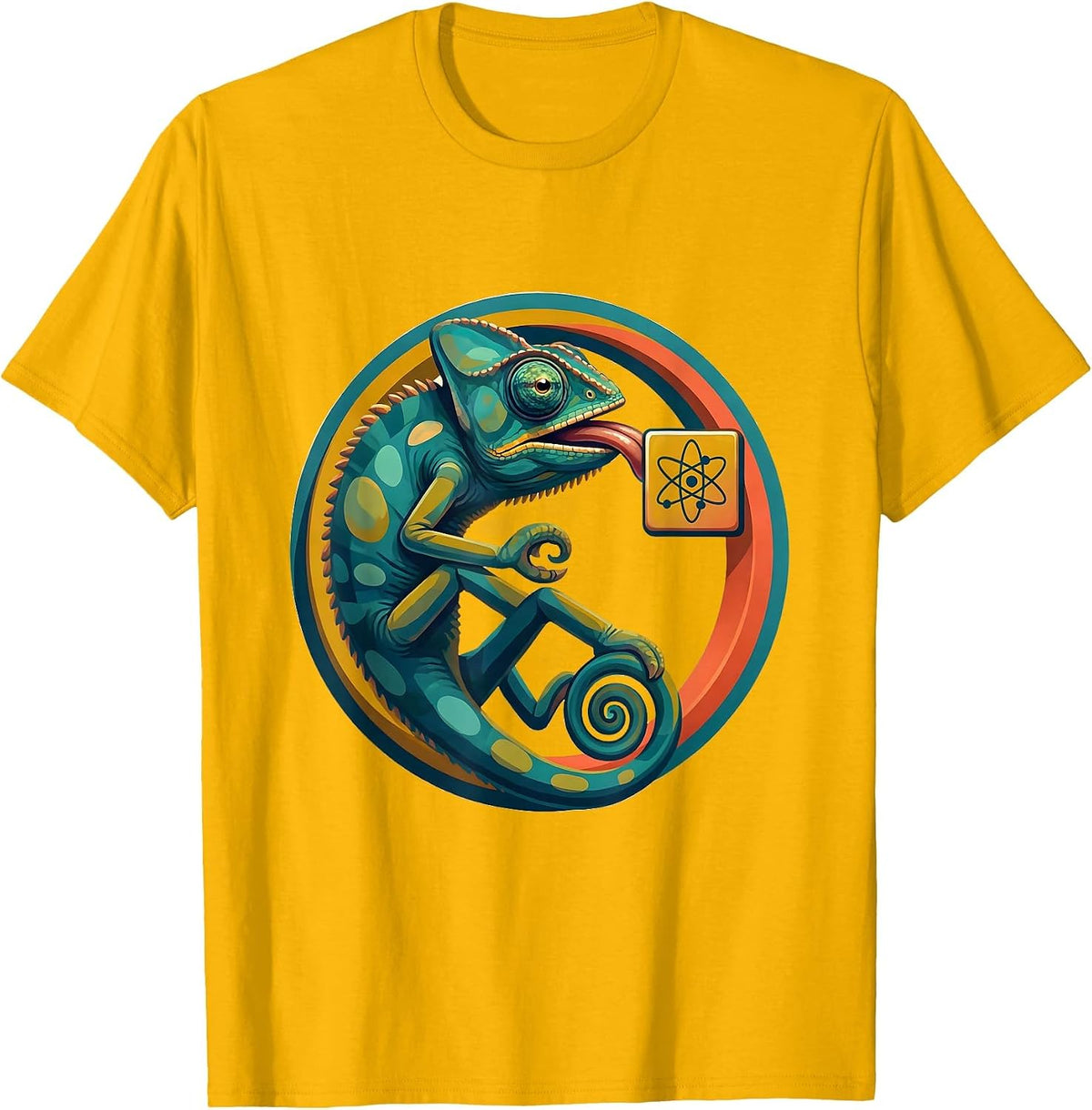 Men's Chameleon Periodic Table Science Humor Graphic T-Shirt - Golden Yellow