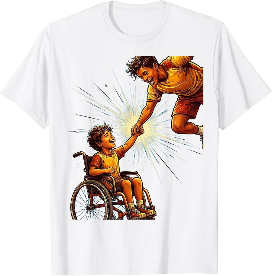 Men's Special Education Wheelchair High-Five Inclusion Design T-Shirt - White