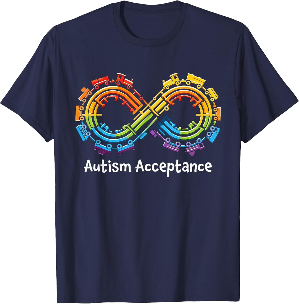 Autism Infinity Acceptance Train Autism Awareness Rainbow T-Shirt - Navy Blue