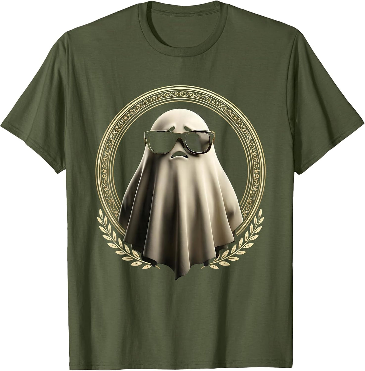Boo Jee Ghost Wearing Designer Sunglasses T-Shirt, Men, Olive Green, 3X-Large - As Pictured