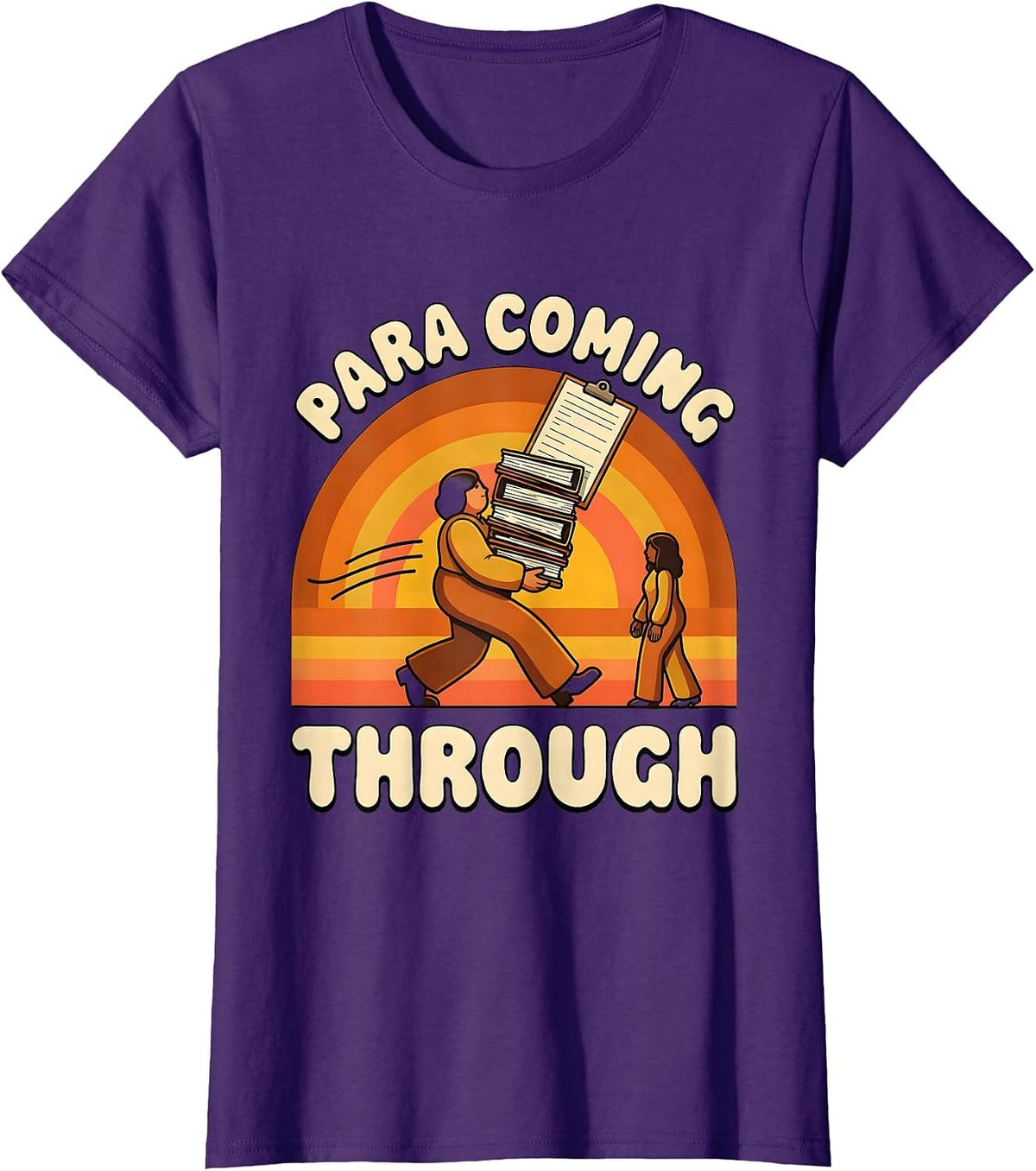 Women's Para Coming Through Retro 70s Paraeducator Work Humor T-Shirt - Purple