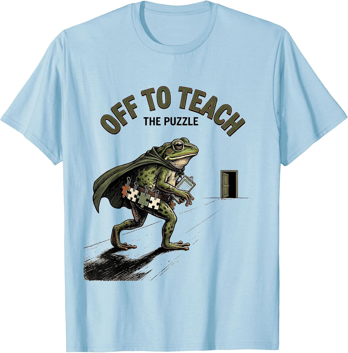 Men's Off To Teach The Puzzle Vintage Frog Teacher Back To School T-Shirt - Baby Blue