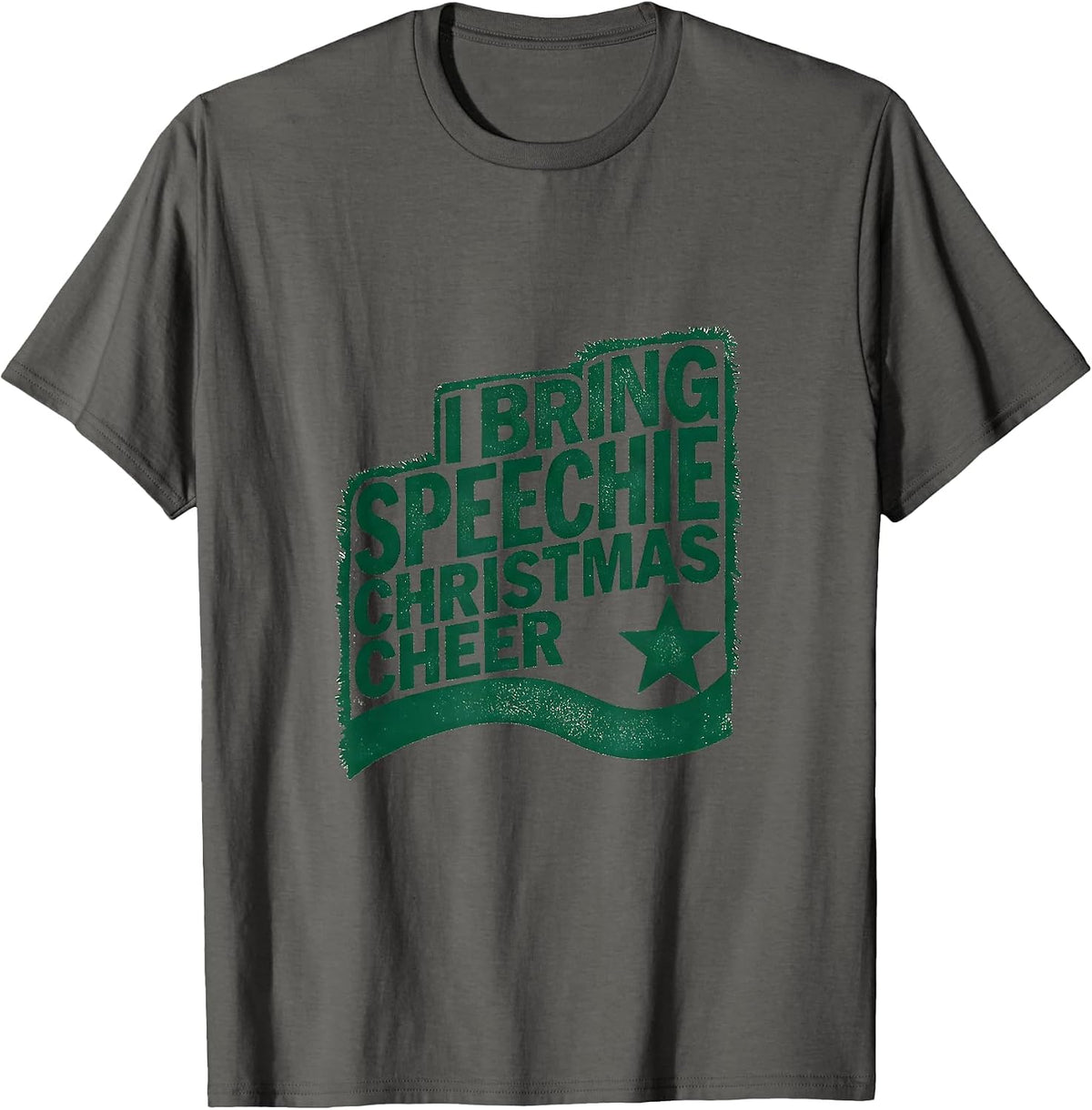 I Bring Speechie Christmas Cheer Rubber Stamp SLP Holiday T-Shirt - Asphalt Grey