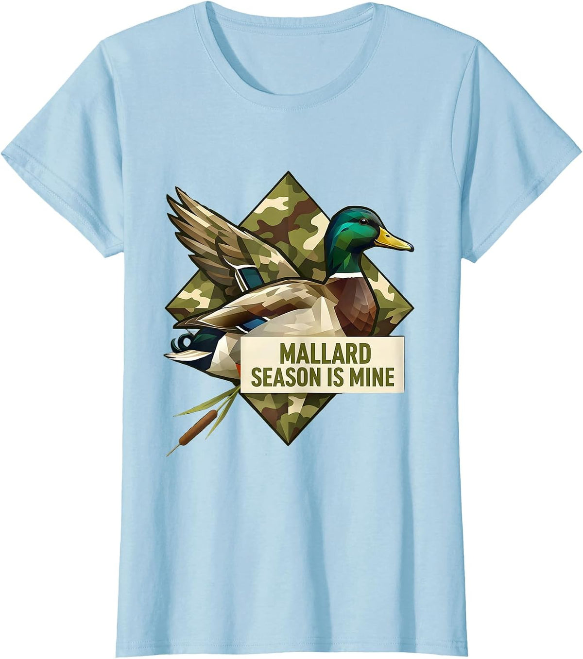 Mallard Season Is Mine Geometric Camo Hunting Vintage T-Shirt - Baby Blue