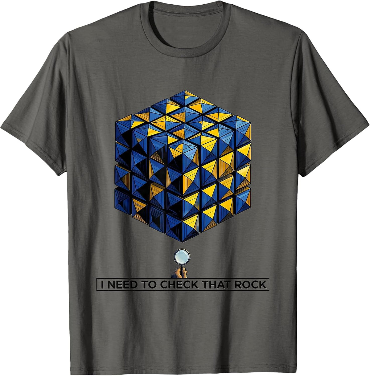 Men's I Need To Check That Rock Funny Rock Collector Geology Humor T-Shirt - Asphalt Grey