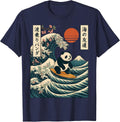 Panda Surfing Japanese Wave Great Wave T-Shirt - Navy Blue