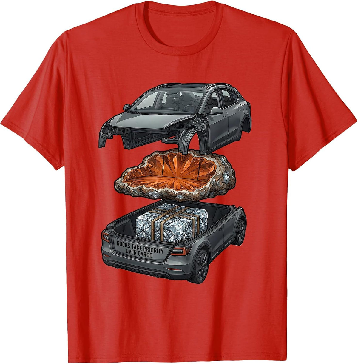 Men's Rocks Take Priority Over Cargo Funny Rock Collector Geode T-Shirt - Red