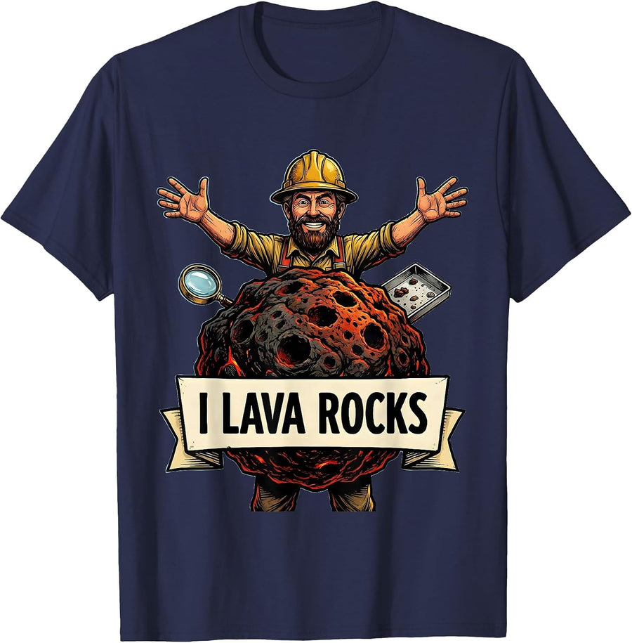 I Lava Rocks Funny Geologist Rock Collector Pun Humor T-Shirt - Navy Blue