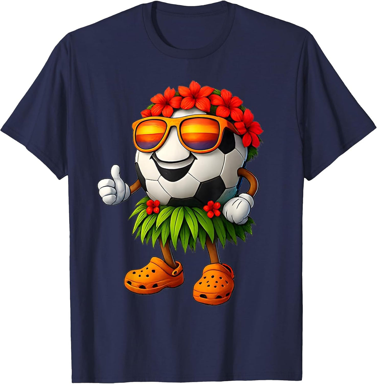 Funny Hawaiian Soccer Ball Tropical Hawaii Summer Vacation T-Shirt - Navy Blue