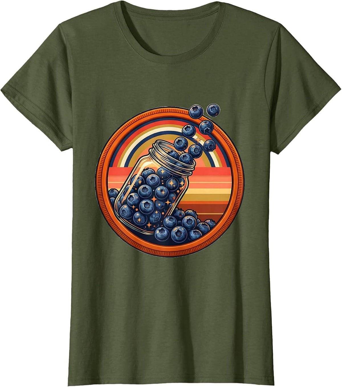Women's Patriotic Blueberries Tumbling Mason Jar T-Shirt - Olive Green