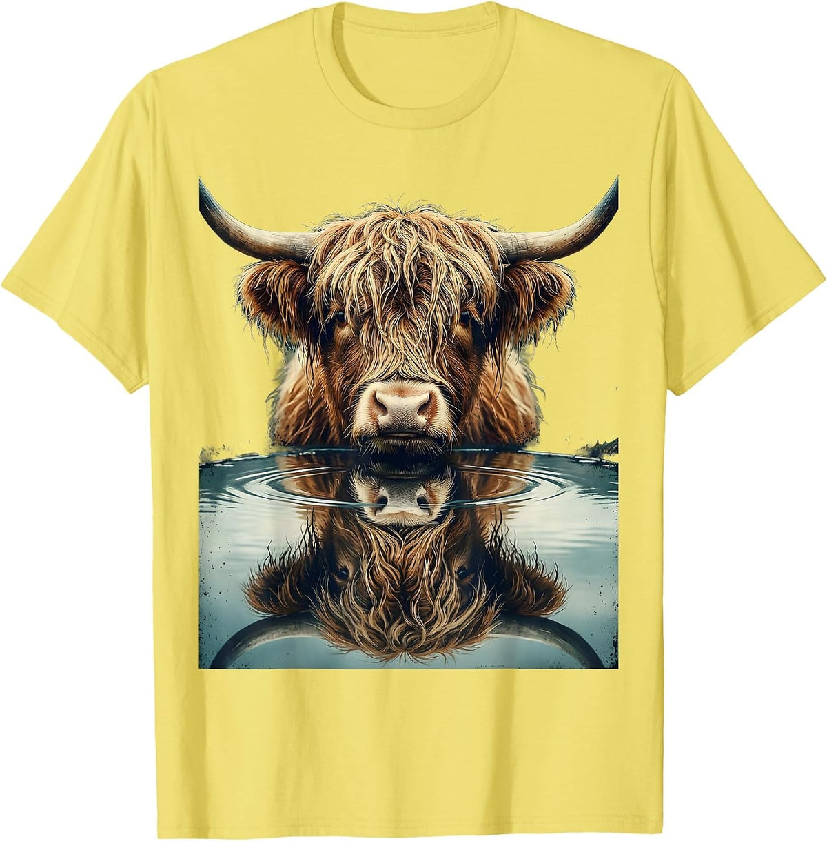 Men's Highland Cow Vintage Farm Animal Humor T-Shirt - Lemon Yellow