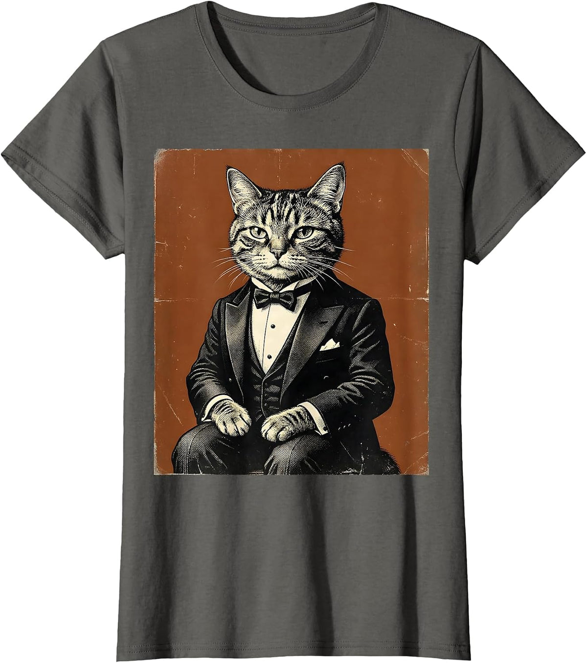 Women's Dapper Cat in Tuxedo Funny Formal Feline Design T-Shirt - Asphalt Grey