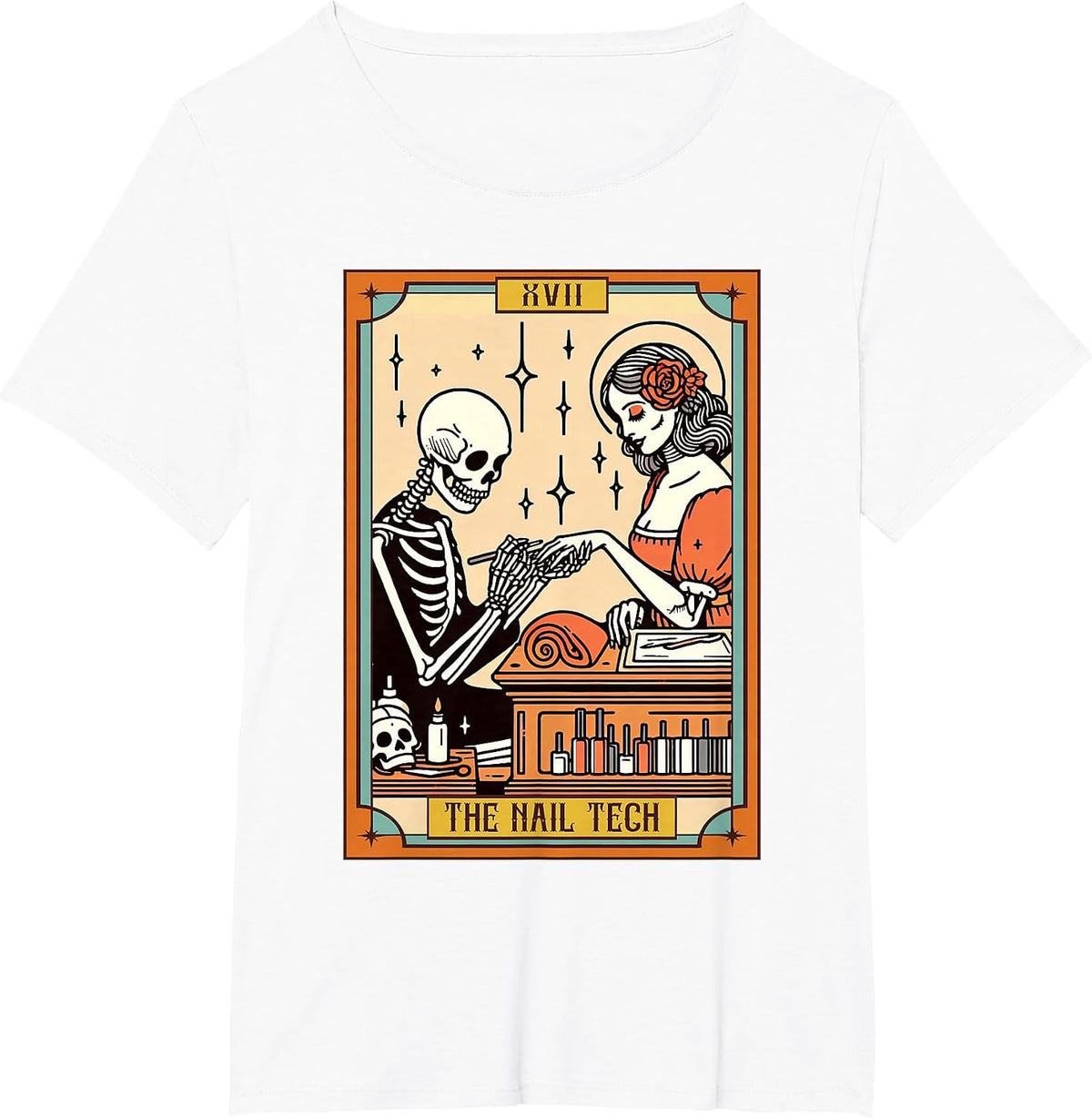 Funny Skeleton Nail Boss The Nail Tech Life Tarot Card T-Shirt - White