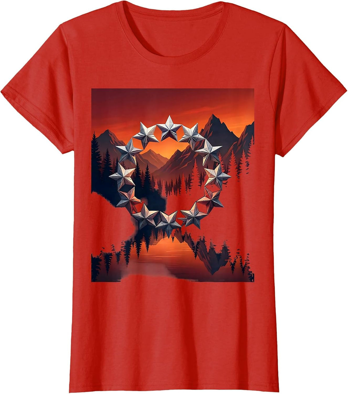 September 11 Memorial Folded Paper Stars Circle T-Shirt - Red