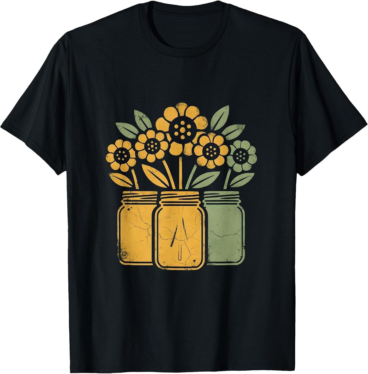Men's Autumn Mason Jars Wildflower Bouquet Fall Design T-Shirt - Black