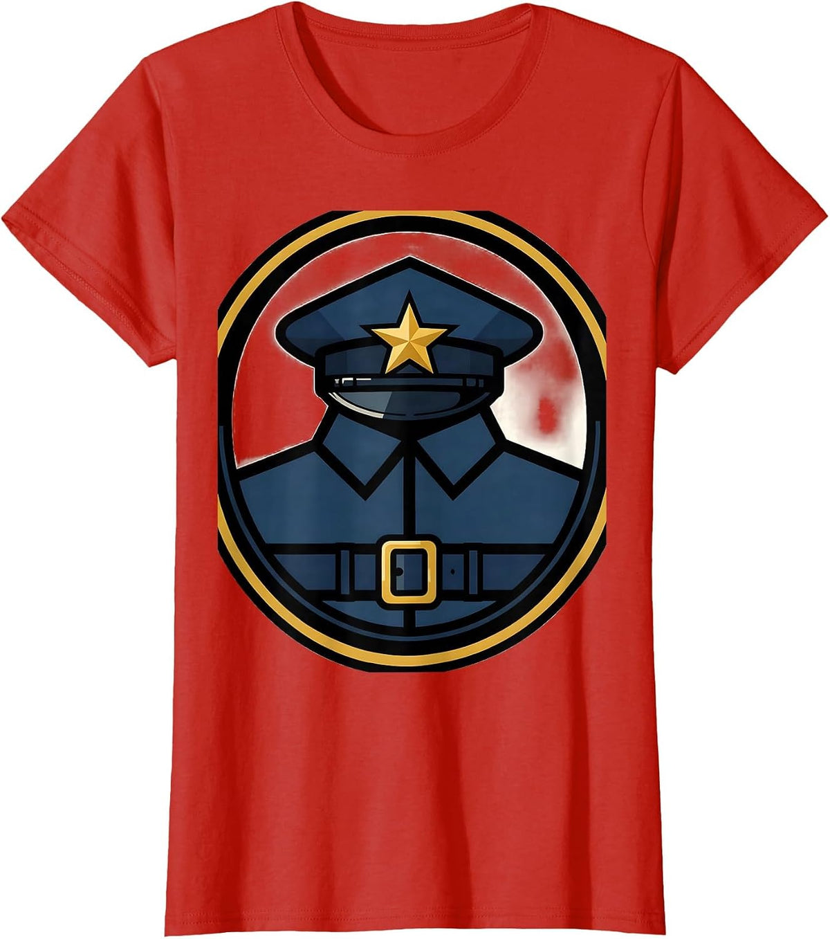 Police Officer Emblem Halloween Costume Novelty T-Shirt - Red