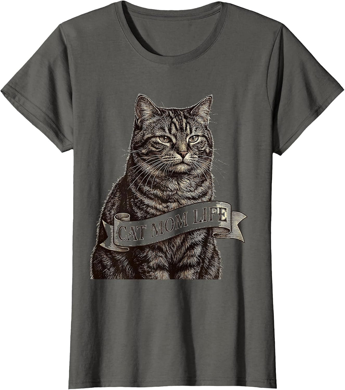 Women's Cat Mom Life Proud Feline Parent Design T-Shirt - Asphalt Grey