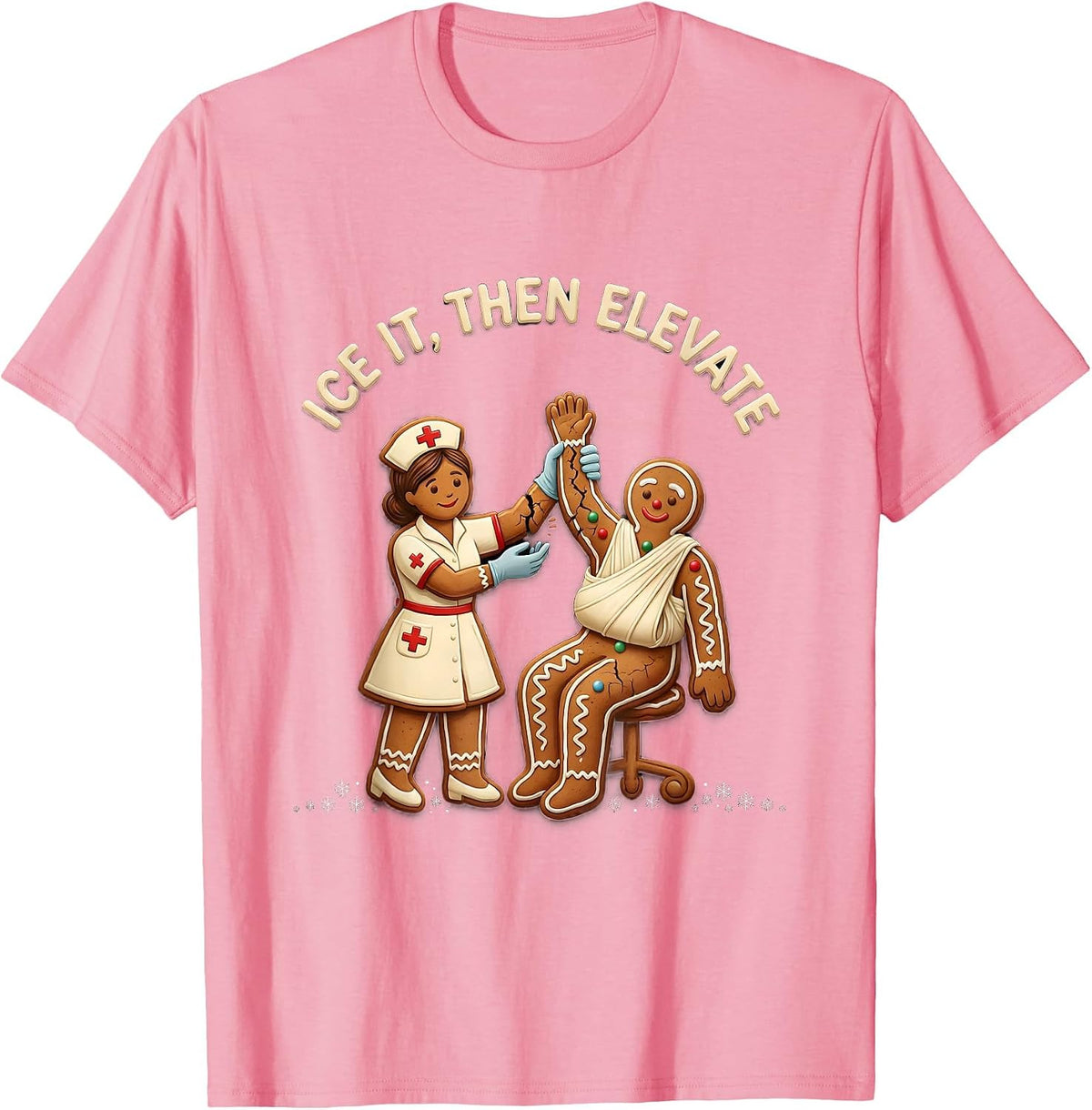 Ice It, Then Elevate Funny Christmas Nurse Gingerbread NICU T-Shirt - Pink