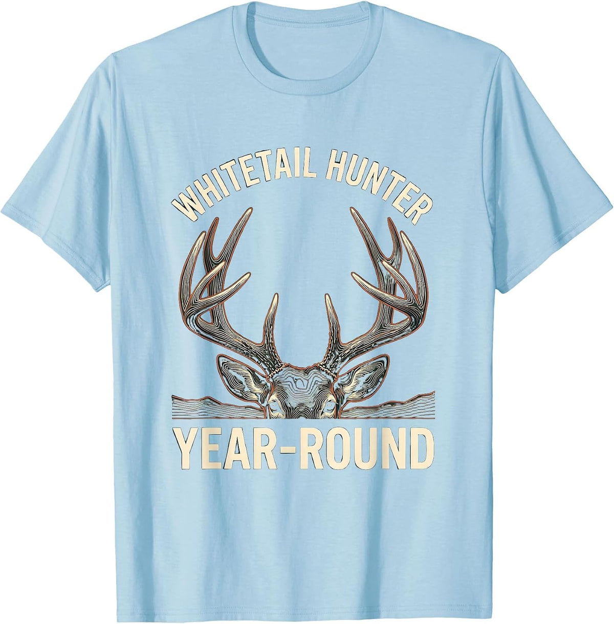 Men's Whitetail Hunter, Year-Round Topographic Contour Antler T-Shirt - Baby Blue