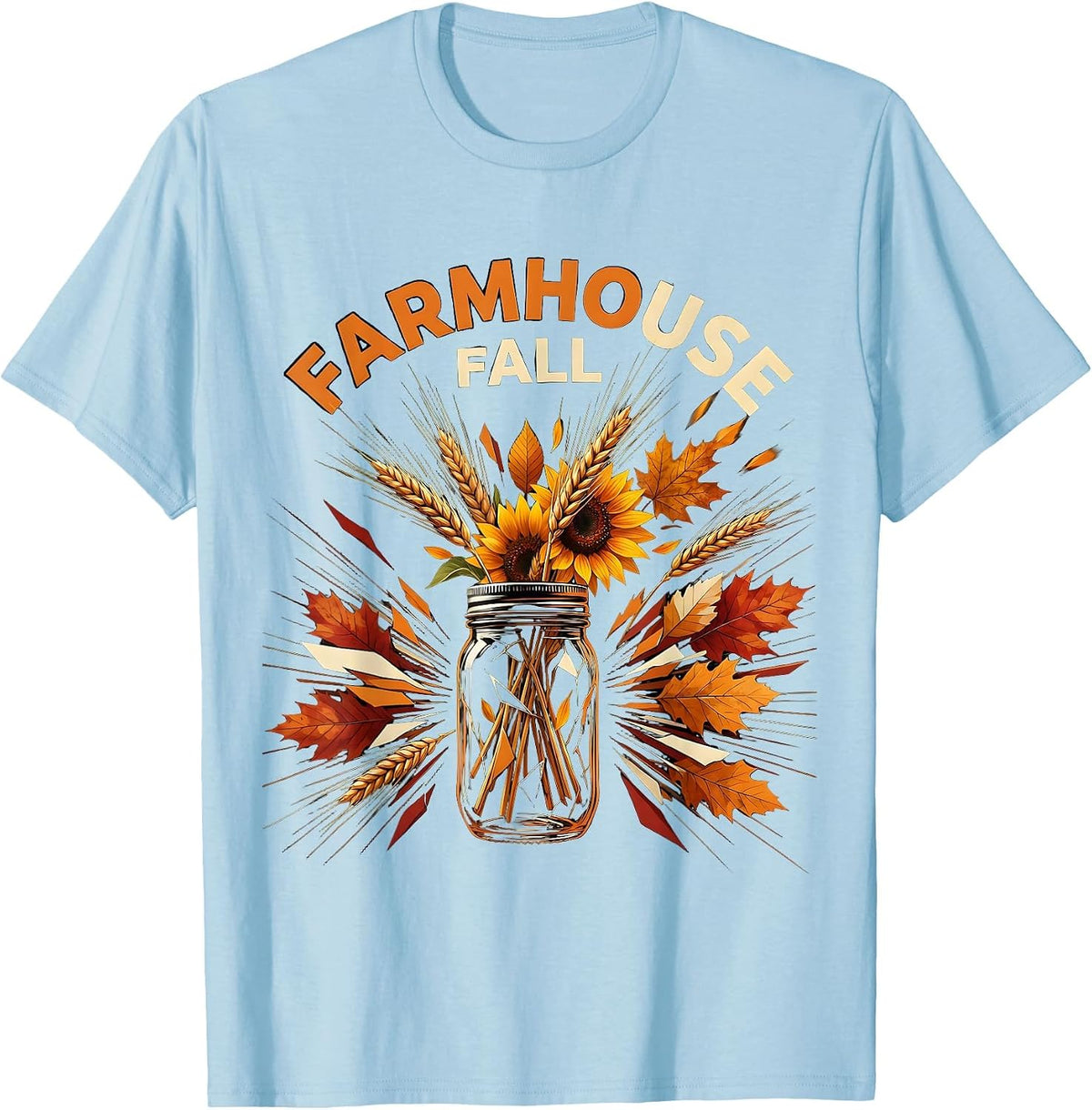 Men's Farmhouse Fall Mason Jar Arrangement Design T-Shirt - Baby Blue