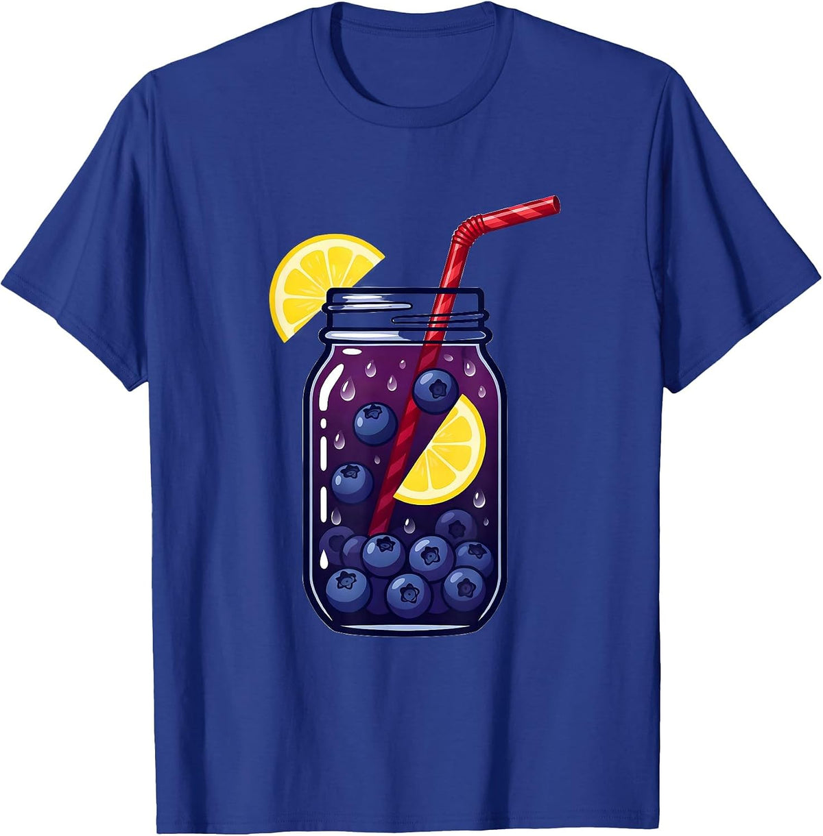 Men's Blueberry Lemonade Mason Jar Summer Design T-Shirt - Royal Blue
