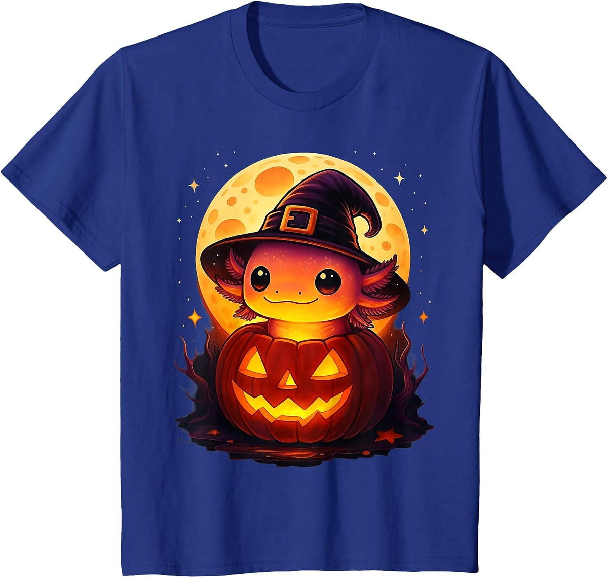 Cute Axolotl Witch Pumpkin Halloween Costume Boys Girls Kids T-Shirt - Royal Blue