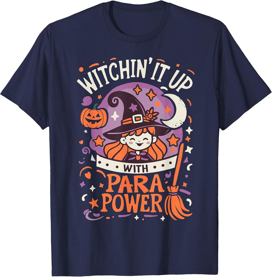 Halloween Team Paraprofessional School Men Women Spooky Fun T-Shirt - Navy Blue