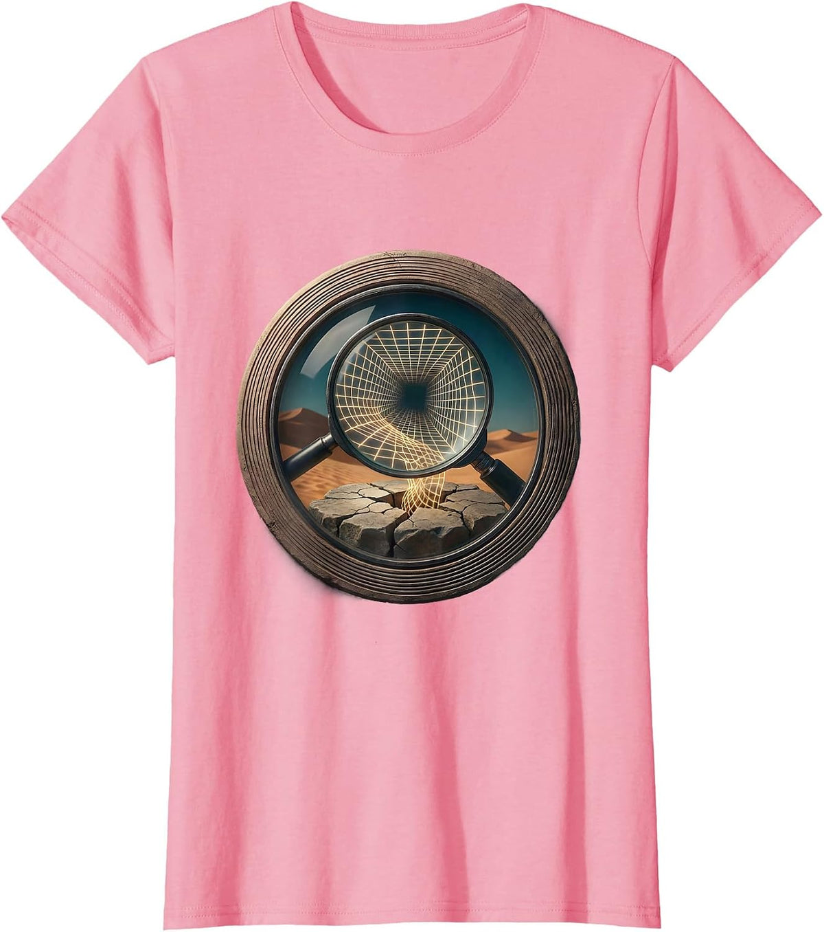 Women's Magnifying Glass Hidden Grid Reveal Graphic T-Shirt - Pink