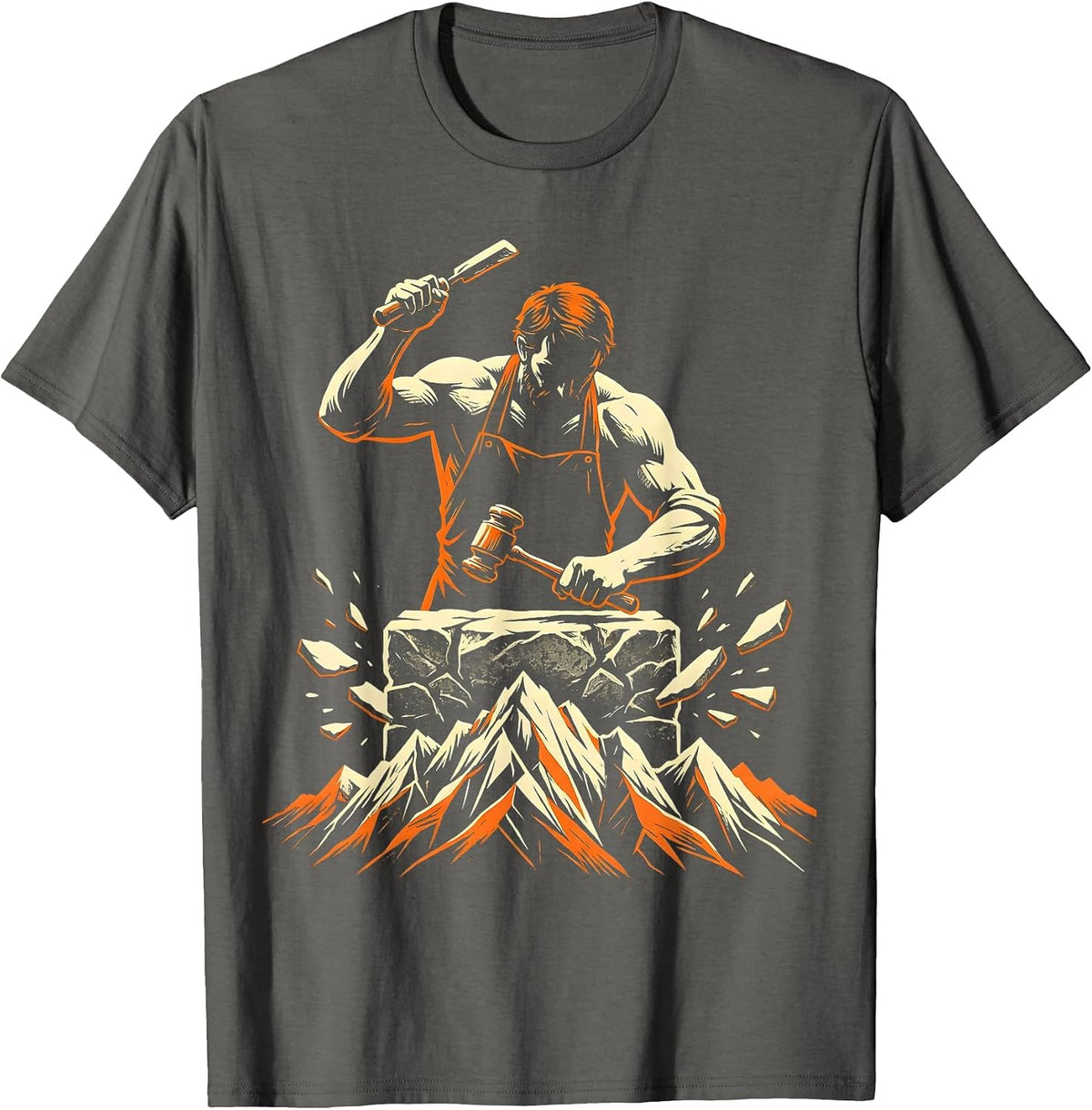 Stone Mason Mountain Peak Chisel Art Design T-Shirt - Asphalt Grey