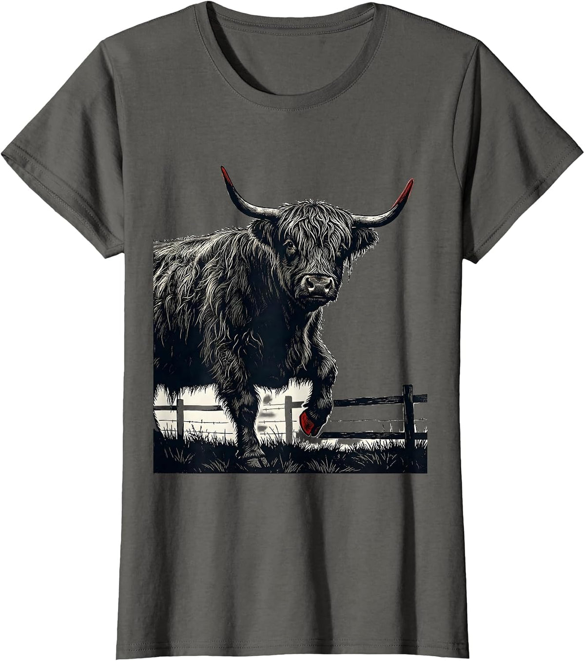 Women's Highland Cow Farm Humor Funny Farm Animal Lover T-Shirt - Asphalt Grey