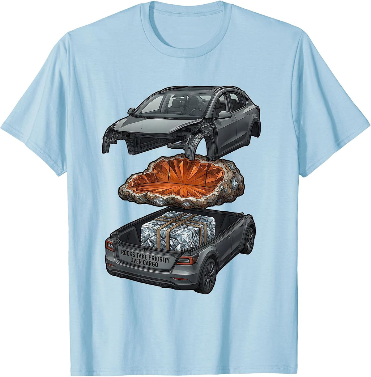 Men's Rocks Take Priority Over Cargo Funny Rock Collector Geode T-Shirt - Baby Blue