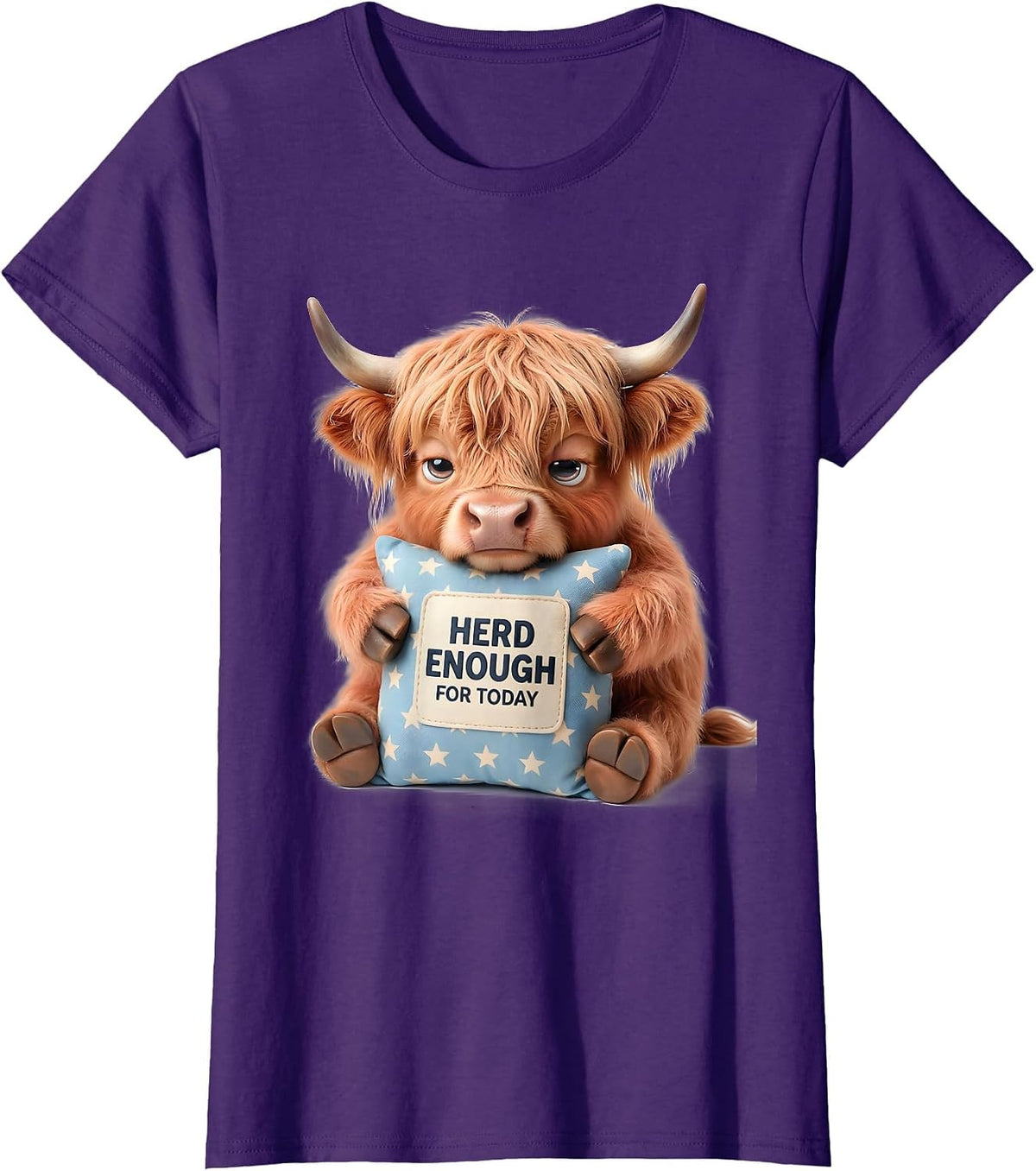 Herd Enough For Today Cute Kawaii Highland Cow Sleep Humor T-Shirt - Purple