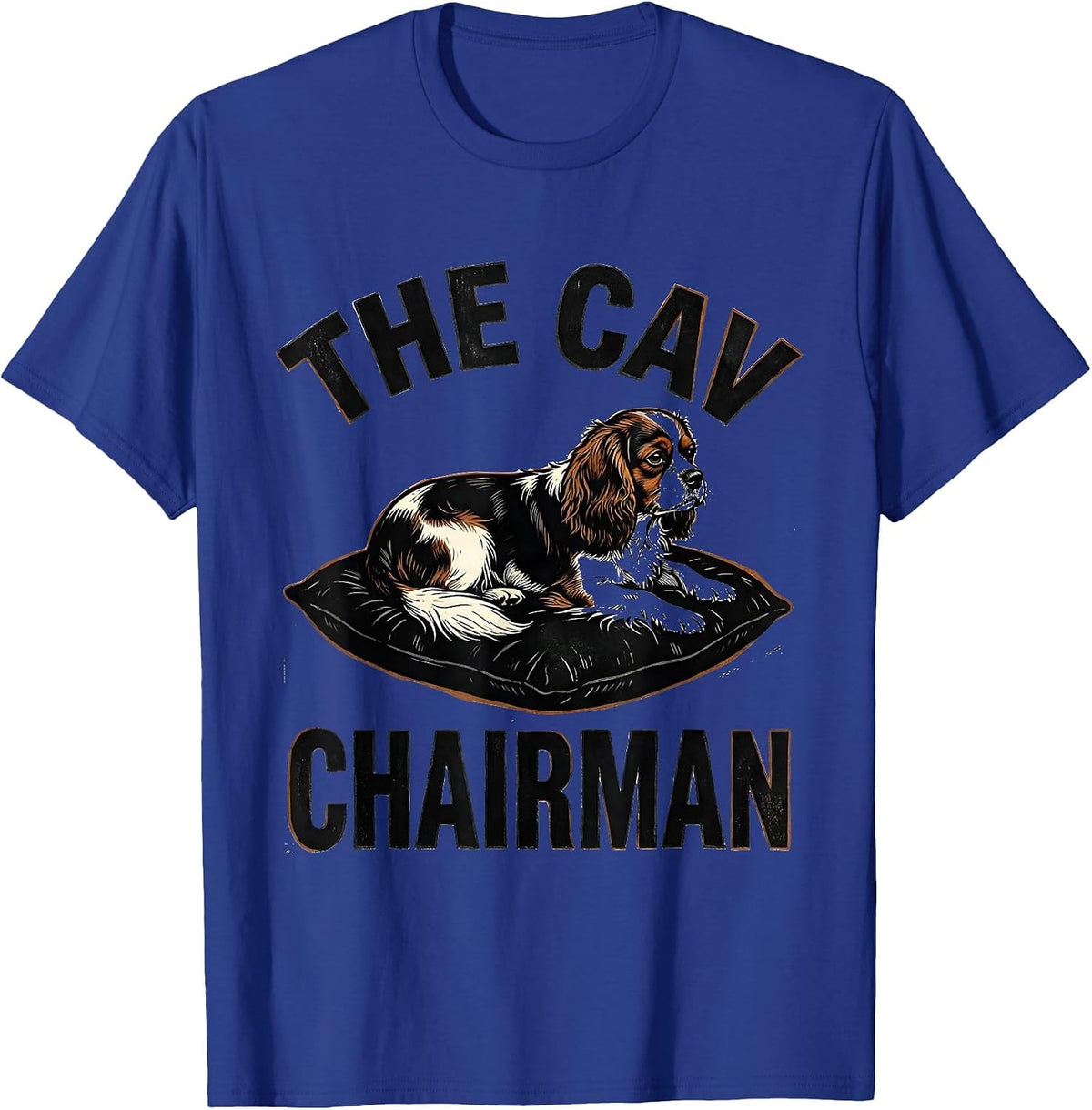 The Cav Chairman Linocut Cavalier King Charles Spaniel Owner T-Shirt - Royal Blue