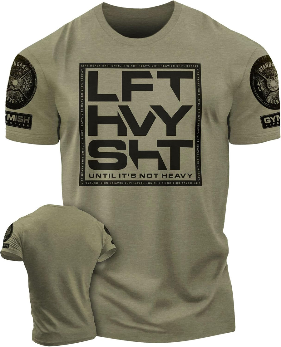 Gymish Lifestyle LFT HVY SHT Gym Shirt for Men, Bodybuilding Graphic Tee - 1. Lft Hvy Sht Military Green Branded