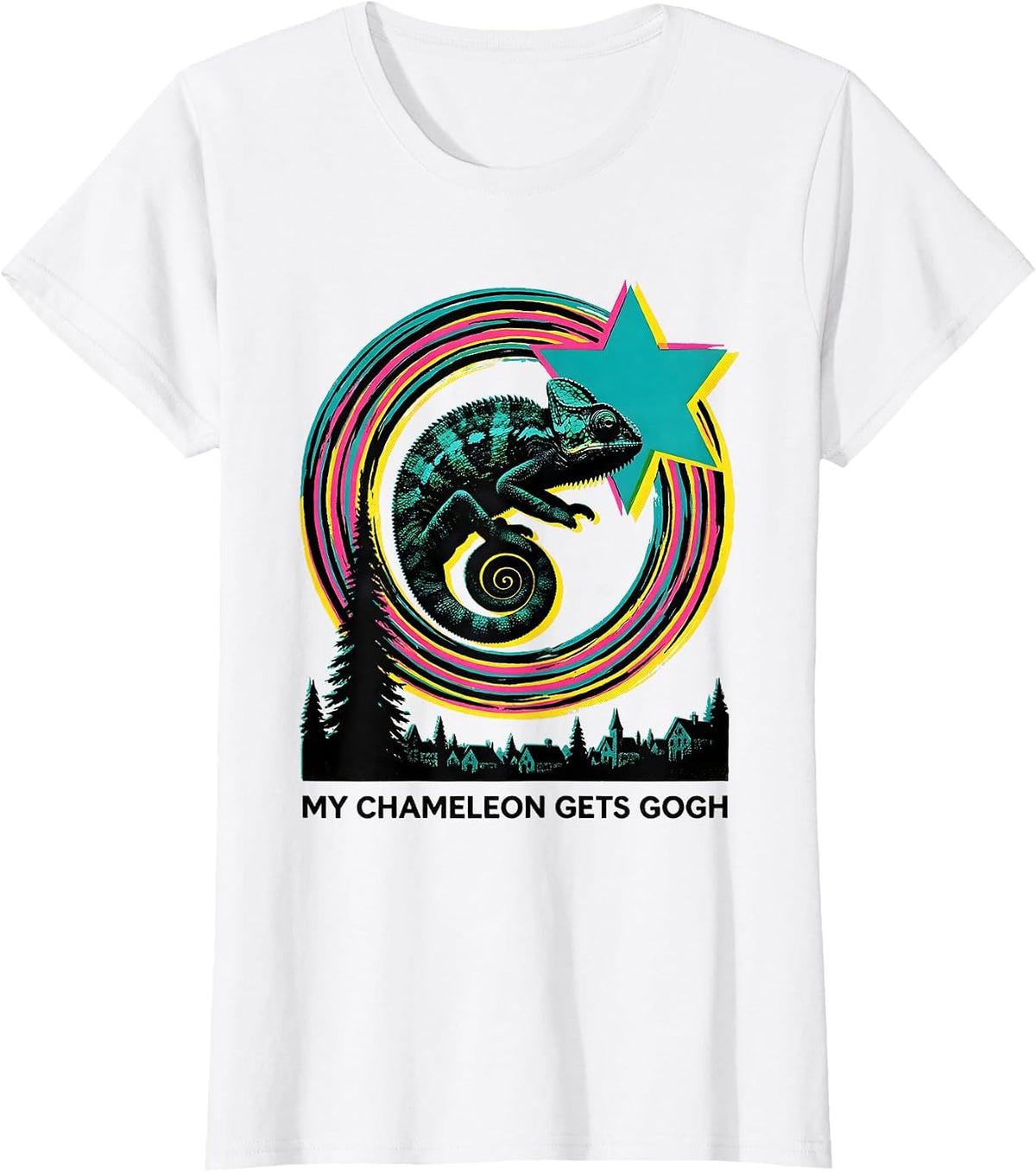 Women's My Chameleon Gets Gogh Risograph Funny Animal Lover Van Gogh T-Shirt - White